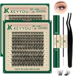 DIY Lash Extension Kit 120pcs Lash Clusters Lash Bond and Seal Eyelash Extension Kit KEYYOU D Curl 8-16MIX Soft Natural Lashes with Lash Applicator for DIY at Home(Kit-DV02-8-16MIX)