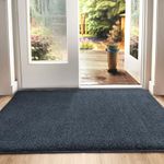 DEXI Dirt Trapper Door Mat, Non-slip Barrier Mats for Indoor and Outdoor, Super Absorbent Entrance Rug Machine Washable Soft Floor Mat Carpet, Blue-Black, 50 x 80 cm