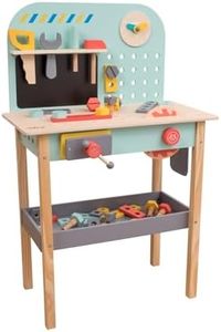 Owl & Fox Wooden Workbench, Pretend and Play Tool Workshop, with Saw, Spanner, Hammer, Screws and Accessories, Role Play for Kids 3+, Sustainable, Traditional & Stylish, 54.5 x 32 x 85 cm (h)