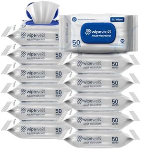 WipeWell Adult Washcloths (600 ct) – XL, Ultra-Soft & Durable Wet Wipes for Incontinence & Personal Care – Hypoallergenic, Aloe & Vitamin E Infused, Disposable Bathing Wipes – Resealable (12 Pack)