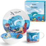 MIAMIO – Set of 3 Kids Dinnerware Set/Children Dishes, Kids Dish Set, Children’s Tableware Set - Includes Plate, Bowl and Cup – for Kids and Toddler (Ocean)