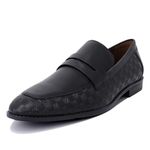 LOUIS STITCH Formal Loafer Shoes for Men| Slip-On Moccasins with Embossed Detailing | Solid Obsidian Black | Ideal for Business, Casual, Parties| UK012 Size |Comfortable Footwear (RGMCSQ)