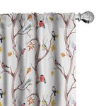 Ambesonne Autumn Window Curtains, Watercolor Birds on a Tree with Yellow Leaves During Fall Season, Lightweight Decor 2-Panel Set with Rod Pocket, Pair of - 28" x 84", Peach White