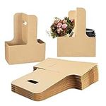 SINGOMON 50PCS 2-Cup Drink Carriers with Handle Thicken Portable Kraft Paper Bags Coffee Cup Carriers Coffee Cup Holders Flower Bags for Food Delivery Service, Good Stability Disposable Cup Holder for Hot or Cold Drink, Uber Eats, Takeout Containers