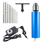 Yaegoo Micro Mini Electric Hand Drill Aluminum Handheld Drill 0.3mm-4mm Adjustable, 3V-12V Power Supply Control and 10pcs Drill Bits (0.8-3.0mm) for Jewelry Making Craftwork Cutting Drilling Engraving Wood Drilling