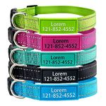 Personalized Dog Collar, Custom ID Collar Reflective Nylon Collar with Pet Name and Phone Number 4 Adjustable Sizes X-Small Small Medium Large Quick Release Buckle and D-Ring (Solid)