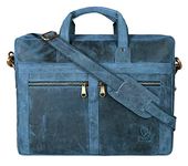 J. Wilson London Genuine Leather 15" Laptop Handmade Unisex Flapover Everyday Crossover Work iPad Shoulder Messenger Briefcase Bag (Distressed Blue)