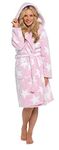 Slumber Hut® Womens Borg Snuggle Fleece Dressing Gown Hooded Luxury Robe - Matching Ladies Childrens Sizes - Pink Star - Adult UK 12-14