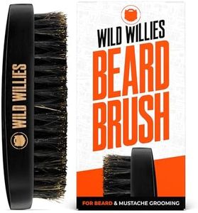 Wild Willies Natural Boar Bristle Beard Brush for Men - Professional Beard and Mustache Grooming Brush with Ergonomic Wooden Handle - Small Travel Pocket Size Beard Detangler, Smoothens, Softens