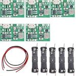 Youmile 5 Pcs 4.3V-27V Charging Discharge Module Adjustable Step Up Module+18650 Battery Holder with Red and black lines for 18650 Lithium Battery Fast Charging Boost Mobile Power Protection PCB Board