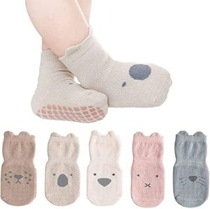 CHOUYOUAGAIN Unisex Baby Non Slip Grip Socks, Soft Children Floor Socks Toddler Knee High Anti Skid Crew Slipper Crawling Socks Newborn Cartoon Socks for 0-1 Year Old Girls Boys Kids (S)