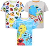 Sesame Street Boys 3 Pack Short Sleeve Crew Neck T-Shirt for Toddler and Big Kids, White/Grey/Blue, 3T