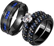 ringheart Black Rings 2 Rings His and Hers Ring Couple Rings Heart Cz Womens Wedding Ring Sets Blue Cz Titanium Steel Mens Wedding Bands