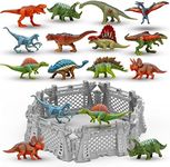 Oriate 12PCS Mini Dinosaurs Figurines Toys for Kids 3-5 5-7, Capture n Escape Dino World Playset, Including 6 Dinosaur Fences, Cake Topper Birthday Gift Easter Basket Stuffers for Boys Girls Kids