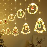 BLOOMWIN Xmas Window Lights, 3m Christmas Curtain Lights USB Xmas Tree Fairy Lights Novelty Window Winter Decorations for Bedroom Indoor Home, Warm White