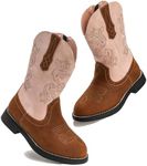 DADAWEN Kids Cowgirl Cowboy Western Boots Boys Girls Mid Calf Riding Shoes With Side Zipper (Toddler/Little Kid/Big Kid) Brown/Pink US Size 1 M Little Kid