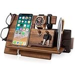 TESLYAR Gifts for Men Natural Walnut Wood Phone Docking Station Fathers Gift Nightstand Desk Organizer Gifts for Dad for Him Birthday Anniversary Xmas Gifts Mens Gift Ideas Key Holder Wallet Stand