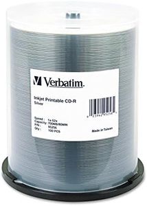 Verbatim CD-R 700MB 52X Silver Inkjet Printable Recordable Media Disc - 100pk Spindle
