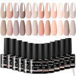 THR3E STROKES Gel Nail Polish Set - 12 Pcs 7.5ml Nude Light Pink All Seasons Skin Tones Neutral Pink Brown Gel Polish Kit, Soak Off UV LED Gel Polish Set Nail Art Salon Manicure DIY Gifts (V SERIES)