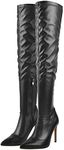 Only maker Over the Knee High Boots with Zippers Sexy Pointy Stiletto Heels Thigh High Booties Platform Punk Biker Motorcycle Stretch Long Shaft Elastic Calf Party Dress Black, 13 UK