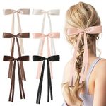 6PCS Bow Hair Clips, Ribbon Hair Clips for Women & Girls, Cute Hair Clips Bows, Solid Hair Bow Clips for Female Thick Thin Hair, Bow Clips Long Hair Accessories, Hair Bows Barrette Hairpin with Long Tail, Hair Claw Clips With Bow, Ideal Gifts for Wedding Party Favors Bridesmaid Proposal