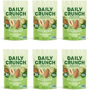 Daily Crunch Sprouted Almonds and Dehydrated nuts for a Unique Crunch, Keto Friendly, Non-GMO Zero Seed Oils, Gluten Free, 4oz (6 Pack, Dill Pickle)