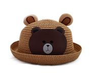 VRITRAZ Unisex Kids Bear Hat, Summer Fashion Straw Bucket Cap, Suitable For 3-12 Year (Brown)