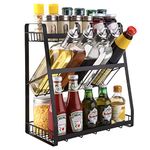 BTGGG 3 Tier Spice Rack Free Standing Kitchen Spice Organiser and Storage Modern Countertop Seasoning Organizer Space and Bottle Rack Holder-A