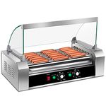 Giantex Hot Dog Roller Machine, 7 Non-stick Rollers 18 Hot Dog Sausage Grill Cooker Machine with Removable Stainless Steel Drip Tray and Glass Hood Cover, Commercial Household Hot Dog Rotisserie