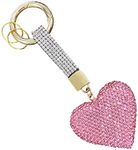 KESYOO Rhinestone Love Keychain Crystal Heart Keychain Charms Glitter Key Ring Sequin Key Holder for Backpacks Purses Handbag Luggage Pink