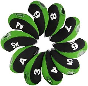 Andux Number Print Golf Iron Club Head Covers with Transparent Window 10pcs/Set Black/lime green