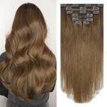 Aison Light Brown Clip in Hair Extensions Real Human Hair 70G/7Pcs Soft Silky Straight 16clips Remy Human Hair Extensions Clip ins for Women 18 Inch