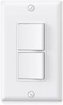 AIDA Single Pole Double Paddle Rocker Decorator Light Switch, 15 Amp Self-grounding Electrical Light Switches, Residential Grade, UL Listed (1 Pack, Glossy White)