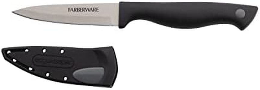 Farberware Edgekeeper 3.5-Inch Paring Knife with Self-Sharpening Blade Cover, High Carbon-Stainless Steel Kitchen Knife with Ergonomic Handle, Razor-Sharp Knife, Black