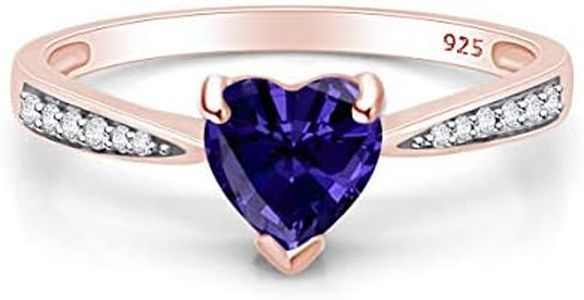 AFFY Simulated Alexandrite & White Cubic Zirconia Solitaire Heart Promise Ring 14k Rose Gold Over Sterling Silver Gift For Her Ring Size-7