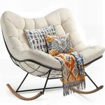 YITAHOME Oversized Rocking Papasan Chair, Wide Rocking Chair, Comfy Indoor and Outdoor Lounge Chair with Thick Cushion for Bedroom, Living Room, Patio, Porch, Garden, Deck, Lawn (Beige)