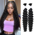 Deep Wave Bulk Human Hair for Braiding 10A Brazilian Curly Human Hair 100 percent Human Hair 2 Bundles No Weft micro Human Braiding Hair for Boho Braids Virgin Hair Extension(Natural Black, 100g 20")