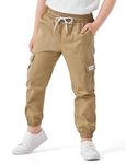 Dizoboee Boys Cargo Pants Kids Stretch Hiking Pants Elastic Waist Lightweight Joggers Khaki S