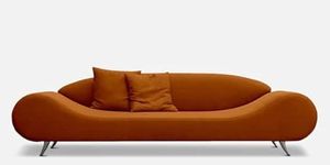 WOOD MAGIC ART Modern Velvet Curved Sofa|3 Seater Sofa Set|Velvet Fabric 3 Seater Wooden Sofa for Living Room, Hallway & Bedroom (Orange)