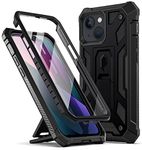 Poetic Compatible with iPhone 13 Mini Case, Spartan Series Phone Case for iPhone 13 Mini 5.4 inch, Full Body Rugged Premium Leather Texture Shockproof Protective Cover with Kickstand, Matte Black