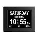 8 INCH Digital Calendar Day Clock with 3 Medication Reminders Large Display Bold Non-Abbreviated Day Date Time Dementia Clocks for Senior Elderly Memory Loss Vision Impaired (Black)