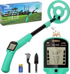 OMMO Metal Detector Kids, Adjustable Stem18.3''-37.8'' Metal Detector with LCD Display, Lightweight Kids Metal Detector with 6'' Waterproof Coil, Metal Detector for Beginners, Shovel, Rake, Blue