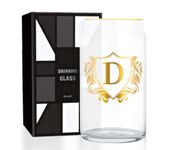 Personalized Beer Can Glass with Initial D, Unique Birthday, Christmas Gift Box for Beer Lovers, Men, Dad, Uncle, Husband, Comes with Funny Socks