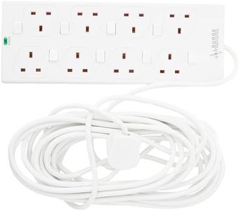 Pro Elec 8 Gang 10m Individually Switched and Surge Protected in White