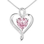 Forever Love Heart Pendant Necklace for Women, White Gold Cover Silver with 5A Birthstone, Ideal Jewelry Gifts for Wife, Silver Plated 18+2 inch Box Chain, Anniversary Birthday Gift for Her