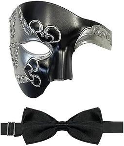 HyperFun Masquerade Mask for Men Phantom of the Opera Half Face Mask with Bowtie, Vintage Venetian Masks for Costume/Theme Parties (Black Earl)