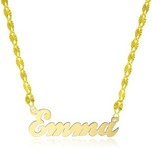 14K Yellow Gold Personalized Custom Name Necklace - Style 2 (20 Inches, Twist Star Chain)