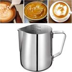 Milk Jug for Coffee Machine,Stainless Steel Milk Jug Milk Frothing Pitcher Jug Cup with Measurement Mark, Milk Pitcher Jugs Perfect for Barista Cappuccino Espresso Making (350ML)