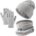 Enwokran Kids Winter Hat Scarf Gloves Set - Warm Thermal Knitted Beanie Cap Snood Neck Warmer Touchscreen Mitten Soft Fleece Lining Elastic for Children Aged 5-12 Outdoor Sports (Grey)