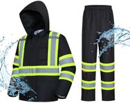 ProtectX High Visibility Rain Suit for Men, Hi Vis Waterproof Work Rain Gear, Reflective Safety Rain Jacket and Pant, Black